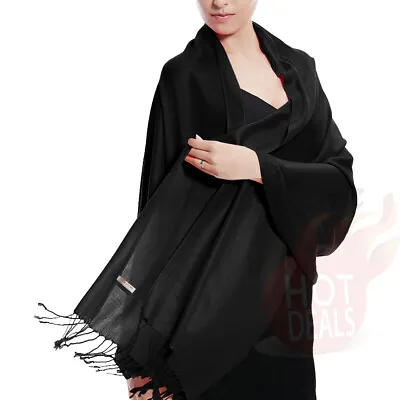 Soft Silk Shawl Wrap Women Pashmina Solid Scarf Stole Cashmere Wool Ladies Scarf • $7.99