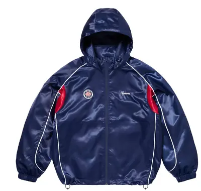 Supreme Satin Hooded Track Jacket Navy Size Large SS24 Soccer World Famous • $405