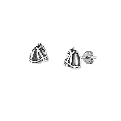 Horse's Head Minimalist Stud Earrings 925 Sterling Silver Push Back 6.8mm • $10.79