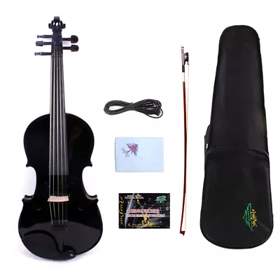 Black 5 String Electric Violin 4/4 Maple Spruce Handmade Ebony Fittings Case Bow • $169