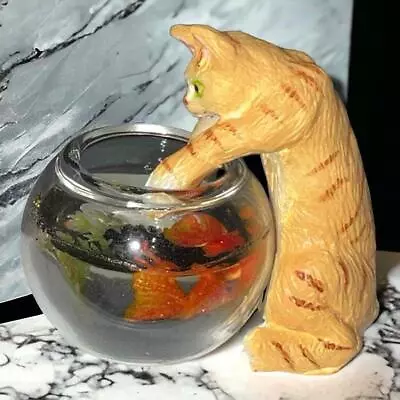 Miniature Dollhouse 1:12 Fish Bowl With Orange Reaching Cat - E0101/g7774 • $24.99