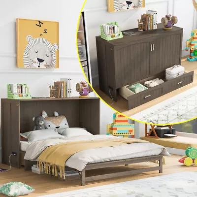 Queen Size Bed With Built-In Charging Station&A Big Storage Drawer Antique Grey • $689.89