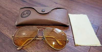 VINTAGE BAUSCH & LOMB RAY BAN ALL WEATHER AMBERMATIC AVIATOR SUNGLASSES GOLD 50s • $150