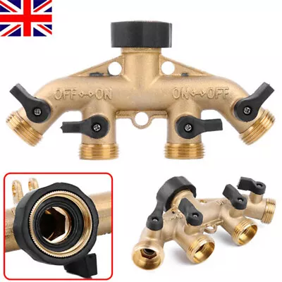 3/4  Brass 4 Way Adaptor Garden Tap Multi Hose Pipe Connector Water Splitter UK • £9.89