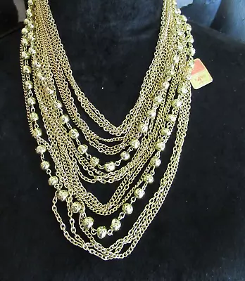 Vintage Coro Gold Tone Ball Beaded Link Multi Strand Necklace 17   New Old Stock • $18.95