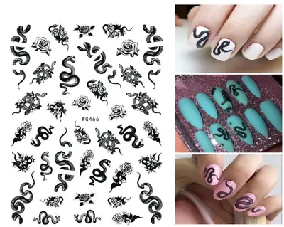 £2.65 • Buy Nail Art Stickers Transfers Decals Adhesive Black Snakes Roses (WG466)