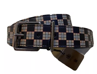 New Burberry Mack Check Leather Belt Beige 85/34 Italy • $250.75