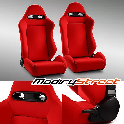 Reclinable RED Fabric Classic Style Racing Seats Left/Right W/Slider • $321.98