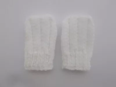 Hand Knitted White Newborn Baby Mittens Hand Knitted Baby Mittens • £1.60