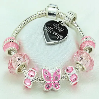 Personalised Girls Jewellery Pink Bracelet ENGRAVED Birthday Gifts FREEPOST • £11.99