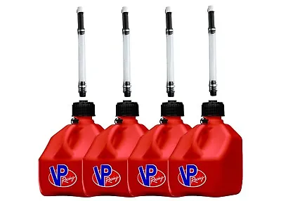 VP Racing Red 4 Pack + 4 Fill Hoses Square Fuel Jug Gas Can 4x4 Off Road ATV • $119.99
