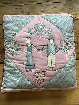 Vintage Handmade Quilted Cushion Cover With Pad Country Couple Amish Style • £10