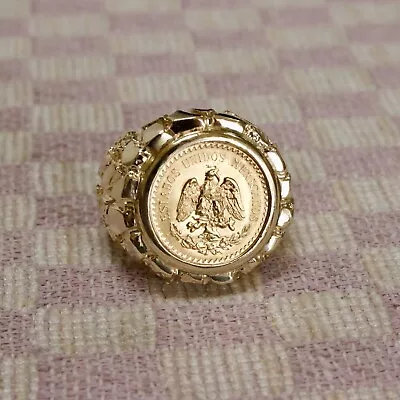 Mexican Dos Coin Shape Men's Wedding Signet Nugget Ring 14k Yellow Gold Plated • $197.99