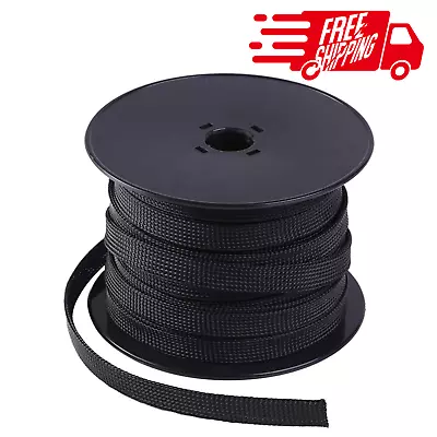 100 FT 1/2  Black Expandable Wire Cable Sleeving Sheathing Braided Loom Tubing  • $24.32
