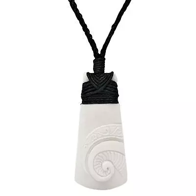 Carved Bone Necklace Fern Frond Toki Pendant Maori Style Cord - 81stgeneration • $34.88