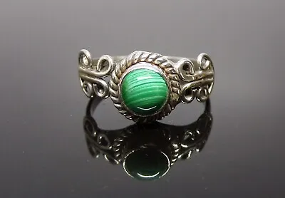 Handmade 925 Sterling Silver Boho Style 6mm Round Malachite Stone Ring Size N • $16.10