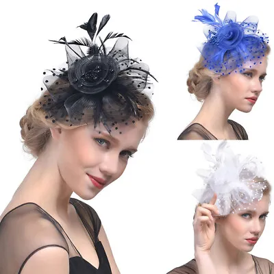 $13.59 • Buy Feather Hair Fascinator Headband Clip Ladies Day Wedding Royal Ascot Races