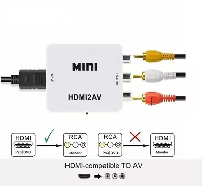 HDMI To RCA AV Converter Adapter 1080P CVBs 3RCA For Video Audio Xbox TV PC DVD • $10.69