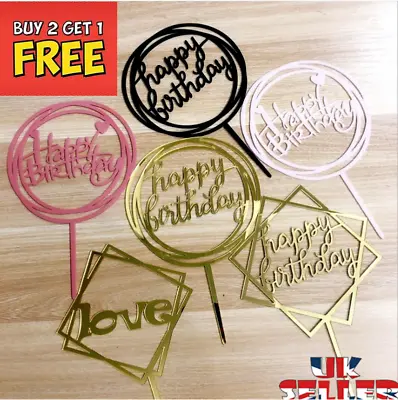 New Love Happy Birthday Cake Topper Card Acrylic Party Decor Supplies Multi UK • £1.69