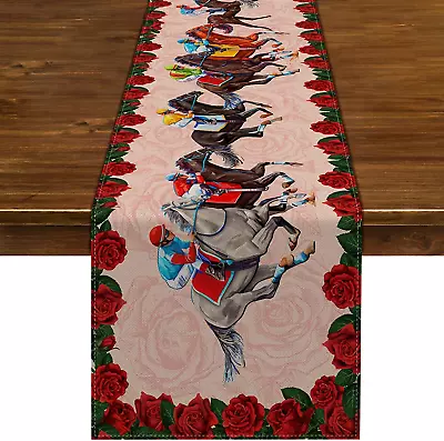 Kentucky Derby Table Runner Horse Race Jockey Run For The Roses Decoration  • $13.26