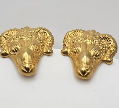 Vintage 24k Gold Plated Rams Head Stud Earrings METROPOLITAN MUSEUM Of ART MMA   • $64