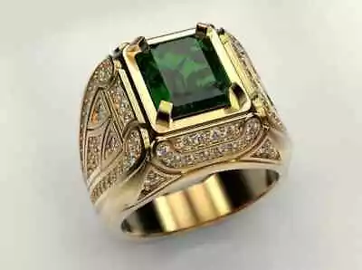 Emerald Cut Lab Created Green Emerald Men's Wedding Ring 14k Yellow Gold Plated • $93.60
