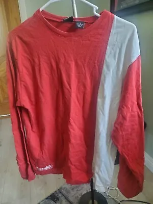 MOSSIMO  Long Sleeve Shirt Red With White Stripe Snowboarding Medium Vintage • $6.50