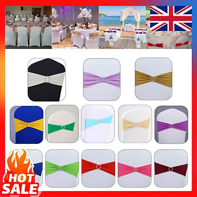 £10.39 • Buy 10-100x Elasticity Stretch Chair Cover Band With Buckle Slider Sashes Bow Decor