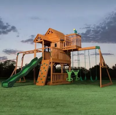 £1999.99 • Buy Kids Garden Playhouse Outdoor Children Slide Large Swing Set Wooden Tree House