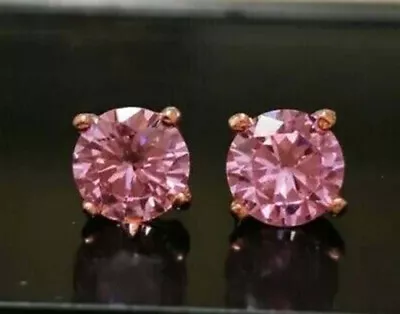 2.50 CT Round Cut Lab Created Pink Sapphire Stud Earrings 14K Rose Gold Plated • $72.86