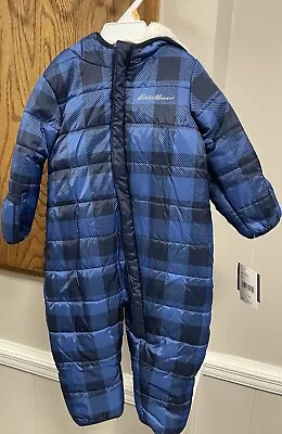 Eddie Bauer Toddler Snowsuit Cobalt Blue Plaid Full Zip 12m NWT • $35