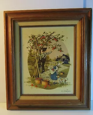 Amish Children Picking Apples Oil On Canvas C. Carson 13” X 16” Wood Framed • $36