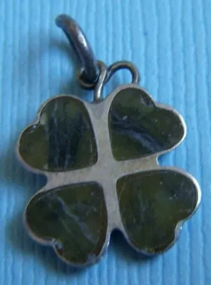 Vintage Clover Shamrock Connemara Marble Ireland Sterling Charm • $29.99