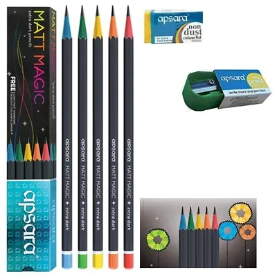 Colourful Wood Matt Magic Dark Pencil Writing Pencil +Eraser & Sharpener • £2.95