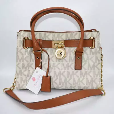 Michael Kors Hamilton Signature Logo Medium Satchel Bag In Vanilla • $117.81