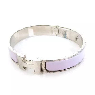 Auth HERMES Clic Clac H Bangle Bracelet Silver/Light Purple Metal/Enamel E55940i • $307.80