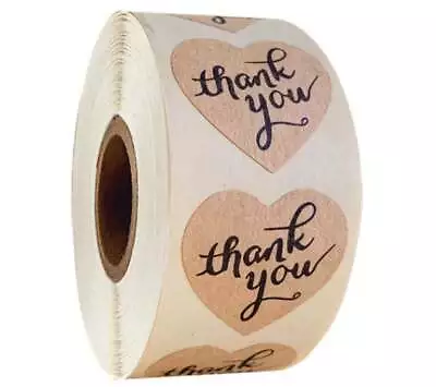 Round Heart Thank You Brown Hand Made With Love Labels Stickers Gift Craft Box • £0.99