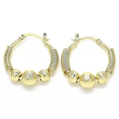 Women's Small Fancy 14K Gold Filled Diamond Cut Ball Round Hoop Earrings 25mm • $13.99