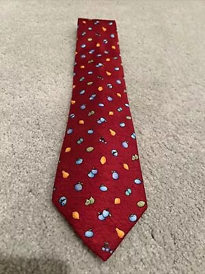 Bvlgari Designer Tie Bulgari Signed Davide Pizzigoni Red W/fruit Silk Italy Vtg • $68.99