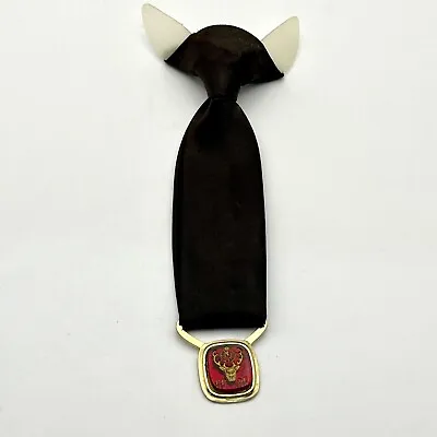 Vintage Masonic Mason Shriner Black BrownSatin Clip-On Tie W/Medallion READ • $12