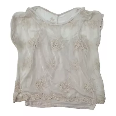 Angela Moda Sheer Lace Top W/ Cami Silk Ivory Medium Embroidered Floral Italy  • $26