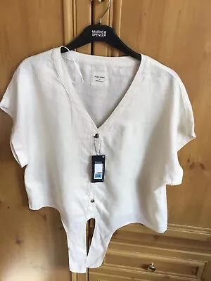 Marks & Spencer Natural Pure Linen Short Sleeved Blouse/top  - Size 14  Bnwt. • £2.99