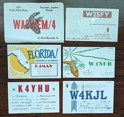 Lot Of 6 1960s QSL Cards Ham Radio Florida WA2WEM4 W2SFY W4NUR K4MAV K4YHU W4KJL • $4.99