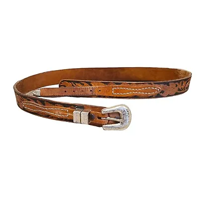 Genuine Leather Belt Embossed Leaf Pattern Tan Brown Acorn Western Size XL 40 In • $15.90
