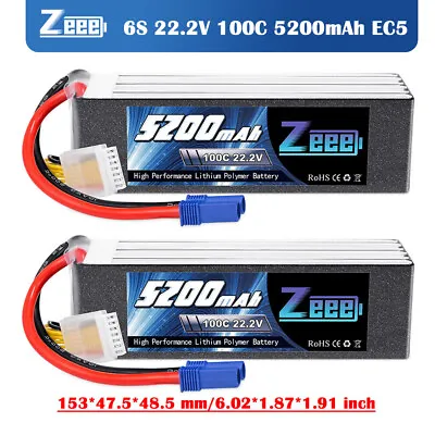 £136.99 • Buy 2x Zeee 22.2V 5200mAh 6S LiPo Battery EC5 100C For RC Car Boat RC Buggy Truggy 