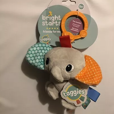 New Bright Starts Taggies Friends For Me Gray Elephant Plush Toy Rattle NWT • £4.79