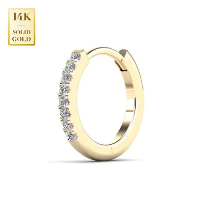 14K Real Diamond Hoop Earring Real Solid Gold Micropavé Natural Genuine Piercin • $173.95