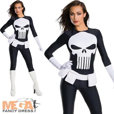 £31.99 • Buy Punisher Marvel Ladies Superhero Fancy Dress Adults Womens Halloween Costume New