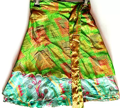 Vintage Sari Magic Wrap Skirts Multicolor Bohemian Hippie Skirt Mini Skirt • $19.40