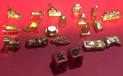 18 Golden  Monopoly METAL Tokens  ROBOT COKE GUITAR RING MOTORCYCLE + DICE • $8.88